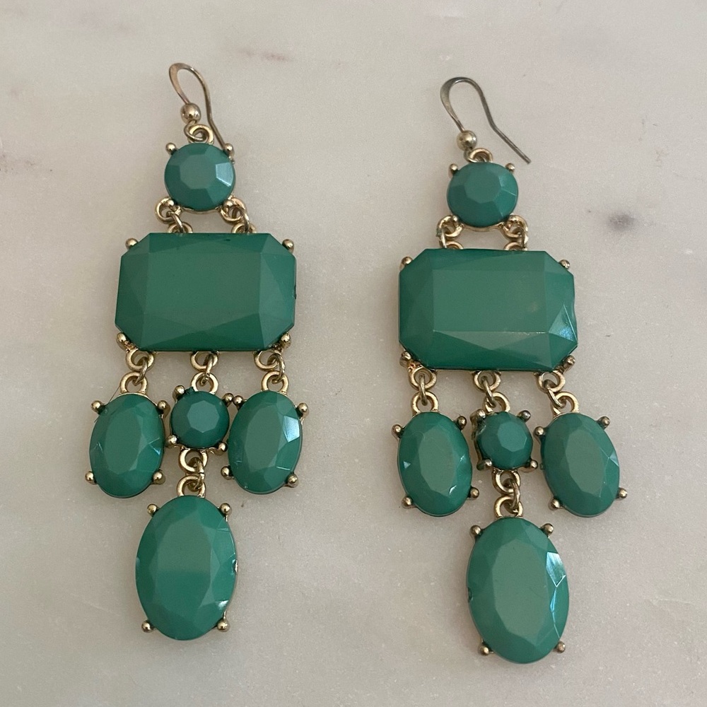 Gold and Kelly Green Chandelier Earrings